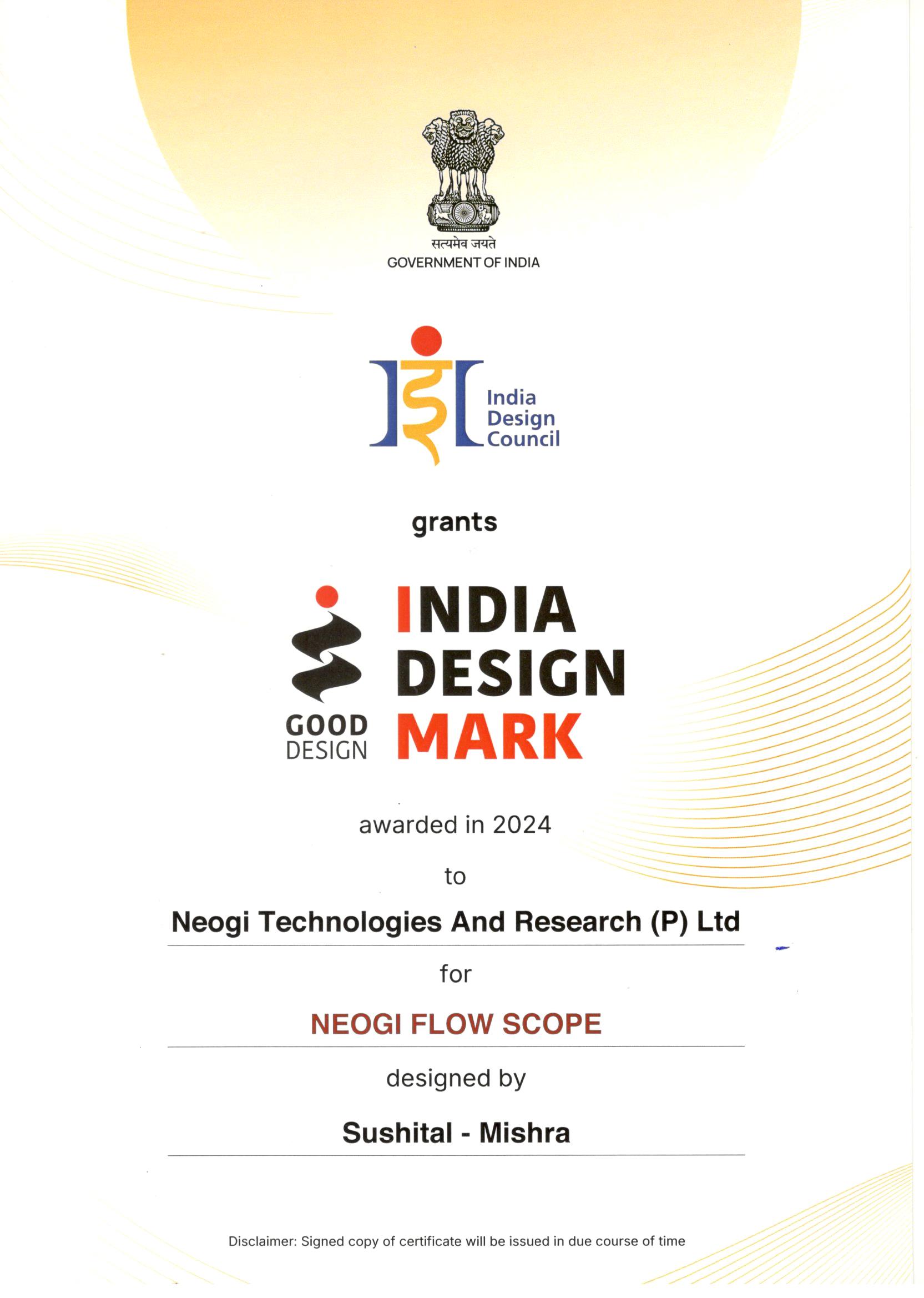 INDIA DESIGN MARK FOR NEOGI FLOW SCOPE